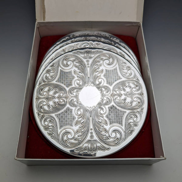 British Vintage Silver Plated Table Mat Set of 4 Paper Boxed